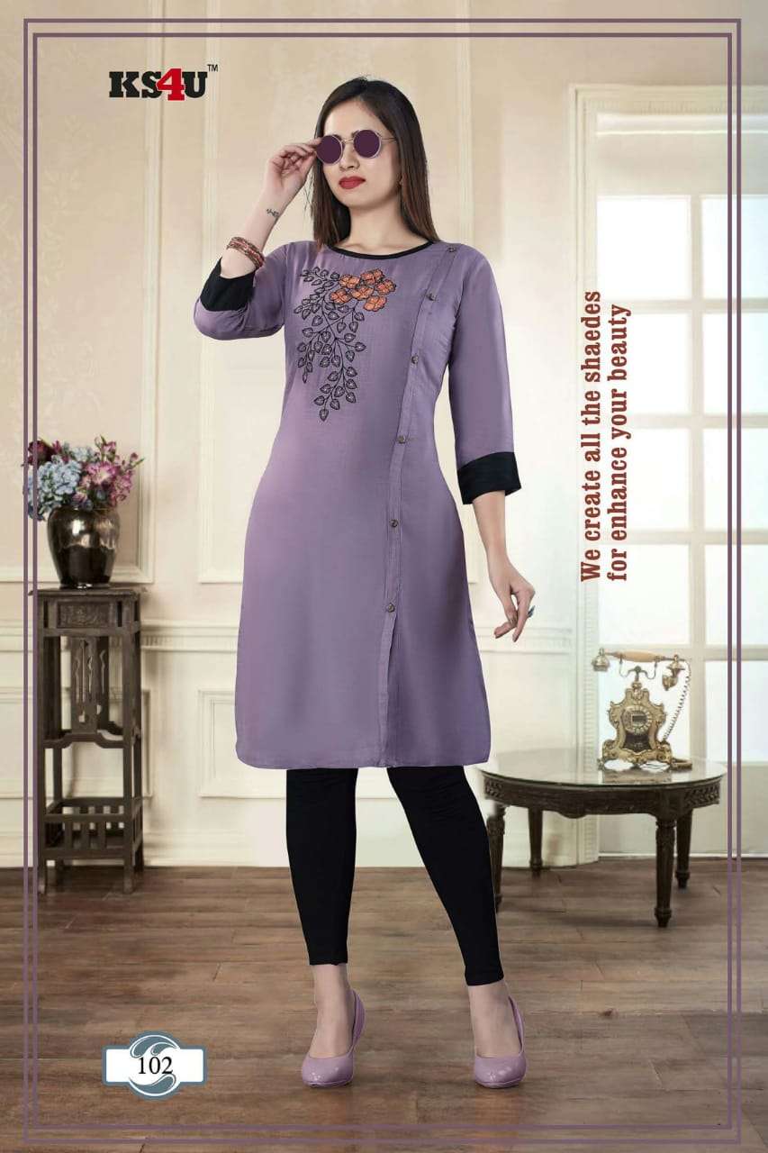 PRATIGYA BY KS4U 101 TO 106 SERIES STYLISH FANCY BEAUTIFUL COLORFUL CASUAL WEAR & ETHNIC WEAR RAYON SLUB EMBROIDERY KURTIS AT WHOLESALE PRICE