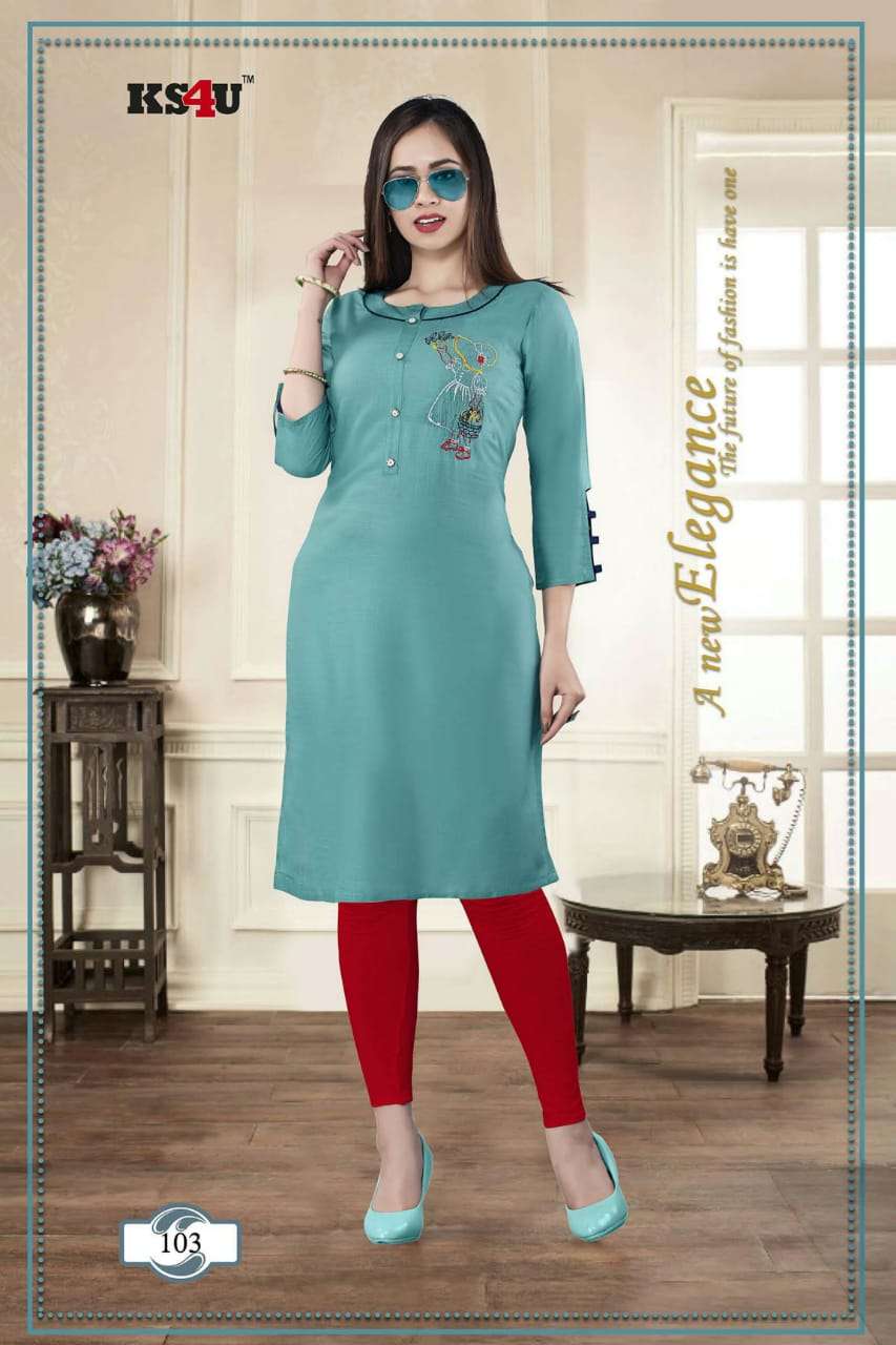 PRATIGYA BY KS4U 101 TO 106 SERIES STYLISH FANCY BEAUTIFUL COLORFUL CASUAL WEAR & ETHNIC WEAR RAYON SLUB EMBROIDERY KURTIS AT WHOLESALE PRICE