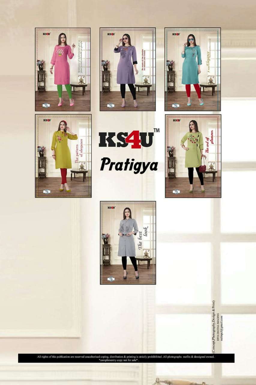 PRATIGYA BY KS4U 101 TO 106 SERIES STYLISH FANCY BEAUTIFUL COLORFUL CASUAL WEAR & ETHNIC WEAR RAYON SLUB EMBROIDERY KURTIS AT WHOLESALE PRICE