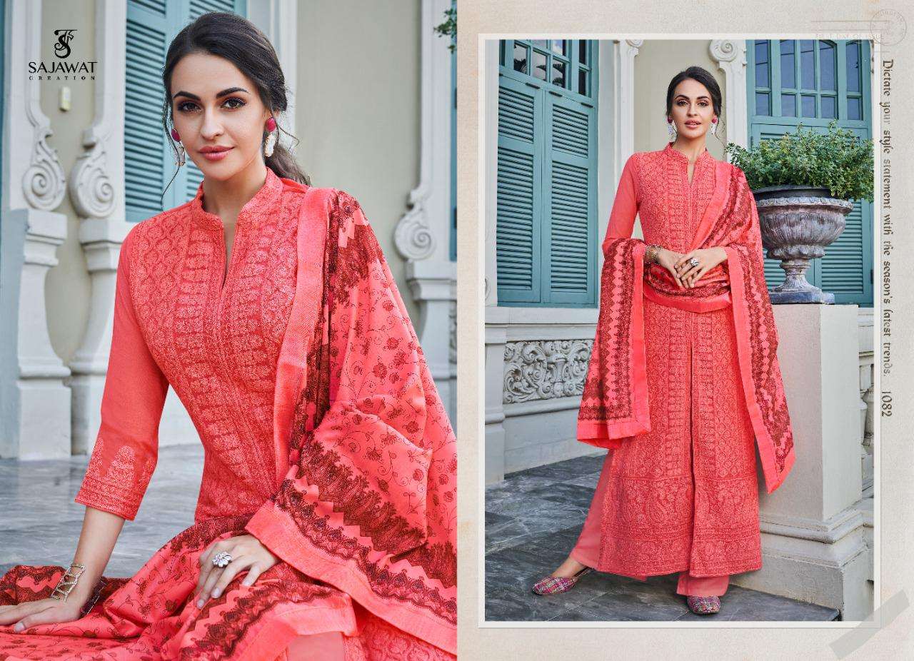 LERISSA NX BY SAJAWAT CREATION 1081 TO 1086 SERIES DESIGNER SHARARA SUITS COLLECTION BEAUTIFUL STYLISH FANCY COLORFUL PARTY WEAR & OCCASIONAL WEAR HEAVY GEORGETTE WITH EMBROIDERY DRESSES AT WHOLESALE PRICE