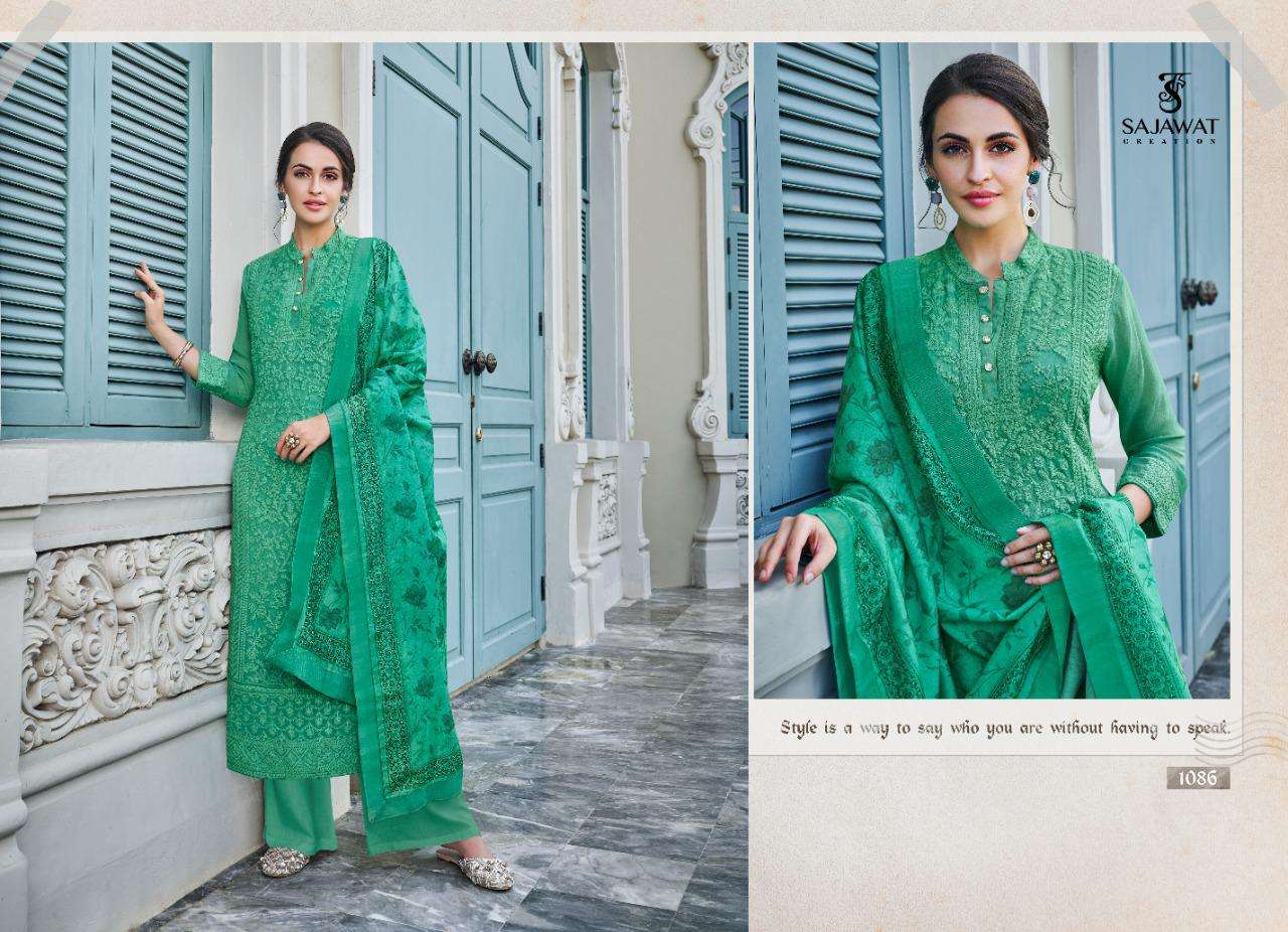 LERISSA NX BY SAJAWAT CREATION 1081 TO 1086 SERIES DESIGNER SHARARA SUITS COLLECTION BEAUTIFUL STYLISH FANCY COLORFUL PARTY WEAR & OCCASIONAL WEAR HEAVY GEORGETTE WITH EMBROIDERY DRESSES AT WHOLESALE PRICE