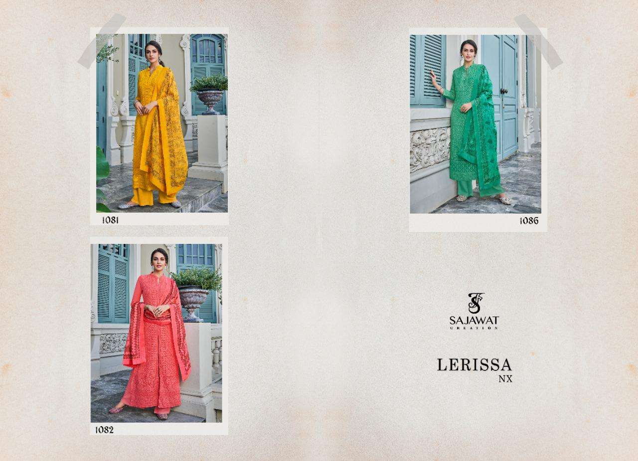 LERISSA NX BY SAJAWAT CREATION 1081 TO 1086 SERIES DESIGNER SHARARA SUITS COLLECTION BEAUTIFUL STYLISH FANCY COLORFUL PARTY WEAR & OCCASIONAL WEAR HEAVY GEORGETTE WITH EMBROIDERY DRESSES AT WHOLESALE PRICE