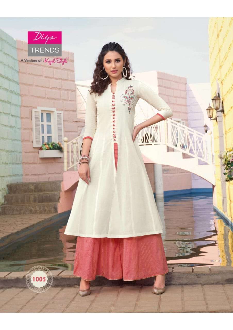FLORENCE VOL-1 BY DIYA TRENDS 1001 TO 1012 SERIES STYLISH FANCY BEAUTIFUL COLORFUL CASUAL WEAR & ETHNIC WEAR AYON PRINTED KURTIS WITH BOTTOM AT WHOLESALE PRICE