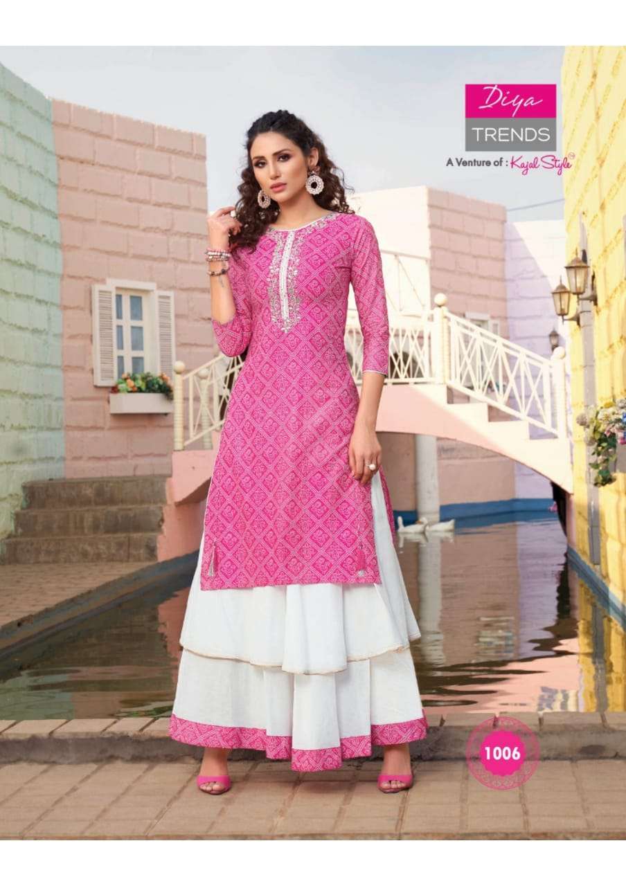 FLORENCE VOL-1 BY DIYA TRENDS 1001 TO 1012 SERIES STYLISH FANCY BEAUTIFUL COLORFUL CASUAL WEAR & ETHNIC WEAR AYON PRINTED KURTIS WITH BOTTOM AT WHOLESALE PRICE
