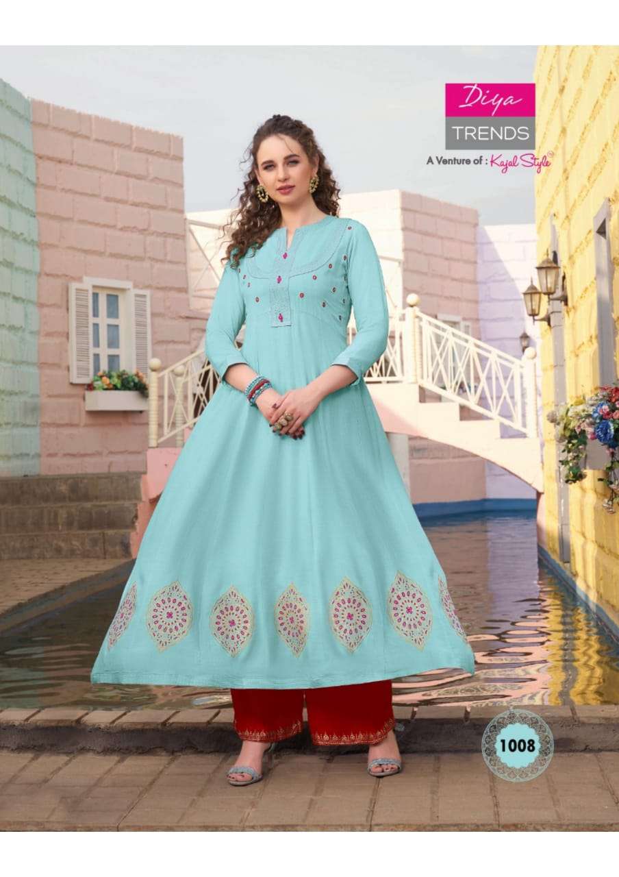 FLORENCE VOL-1 BY DIYA TRENDS 1001 TO 1012 SERIES STYLISH FANCY BEAUTIFUL COLORFUL CASUAL WEAR & ETHNIC WEAR AYON PRINTED KURTIS WITH BOTTOM AT WHOLESALE PRICE