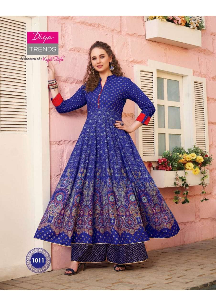 FLORENCE VOL-1 BY DIYA TRENDS 1001 TO 1012 SERIES STYLISH FANCY BEAUTIFUL COLORFUL CASUAL WEAR & ETHNIC WEAR AYON PRINTED KURTIS WITH BOTTOM AT WHOLESALE PRICE