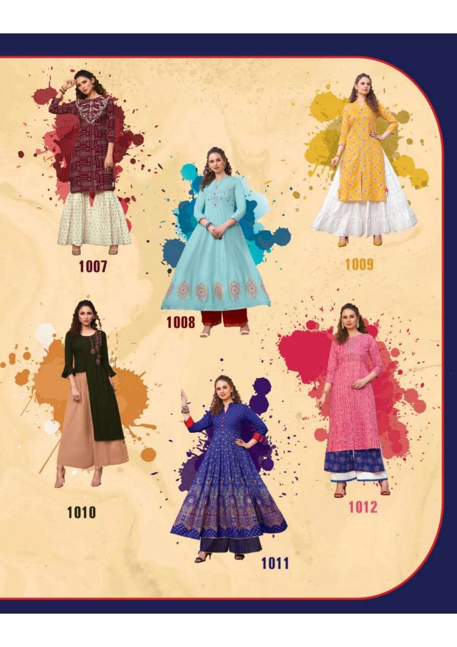 FLORENCE VOL-1 BY DIYA TRENDS 1001 TO 1012 SERIES STYLISH FANCY BEAUTIFUL COLORFUL CASUAL WEAR & ETHNIC WEAR AYON PRINTED KURTIS WITH BOTTOM AT WHOLESALE PRICE
