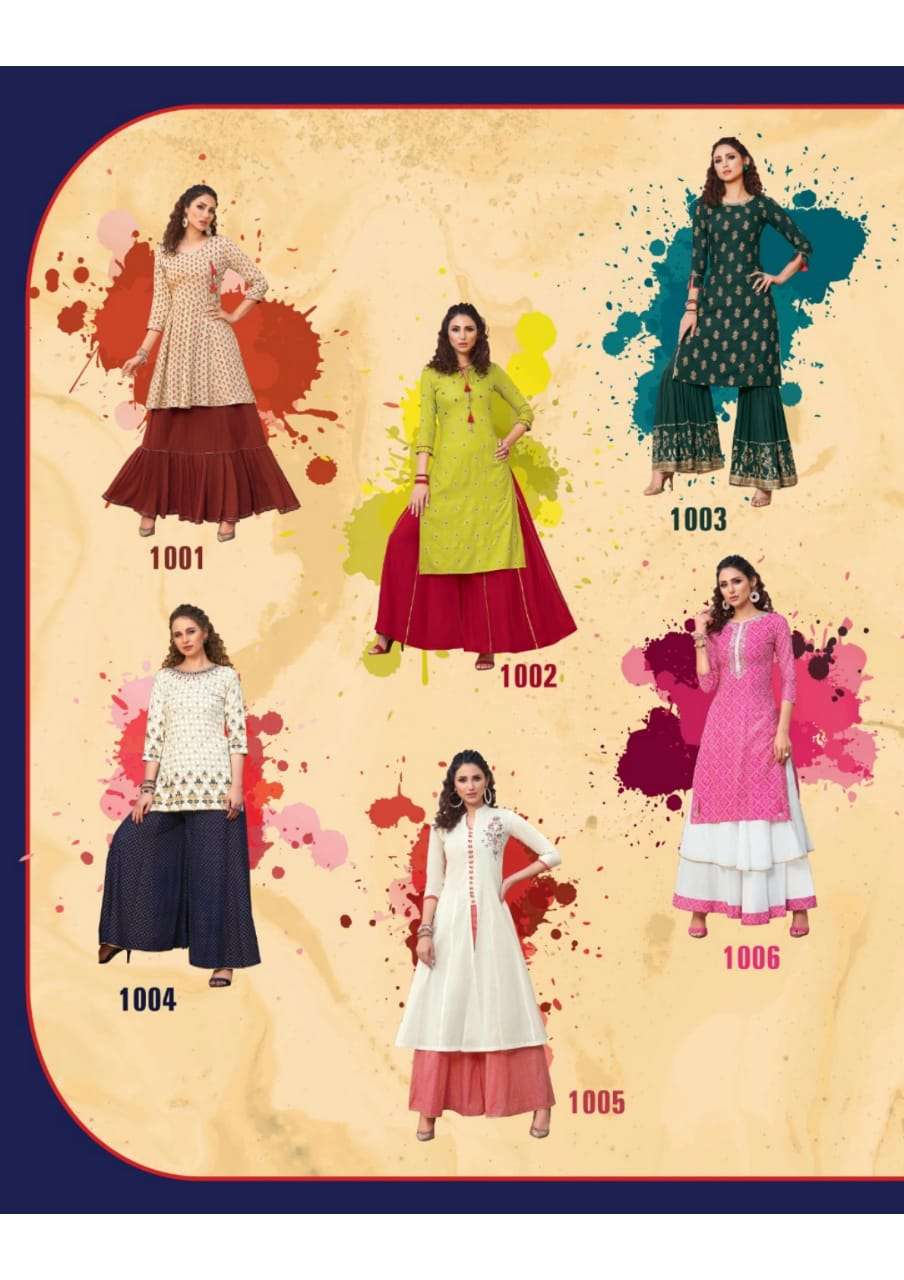 FLORENCE VOL-1 BY DIYA TRENDS 1001 TO 1012 SERIES STYLISH FANCY BEAUTIFUL COLORFUL CASUAL WEAR & ETHNIC WEAR AYON PRINTED KURTIS WITH BOTTOM AT WHOLESALE PRICE