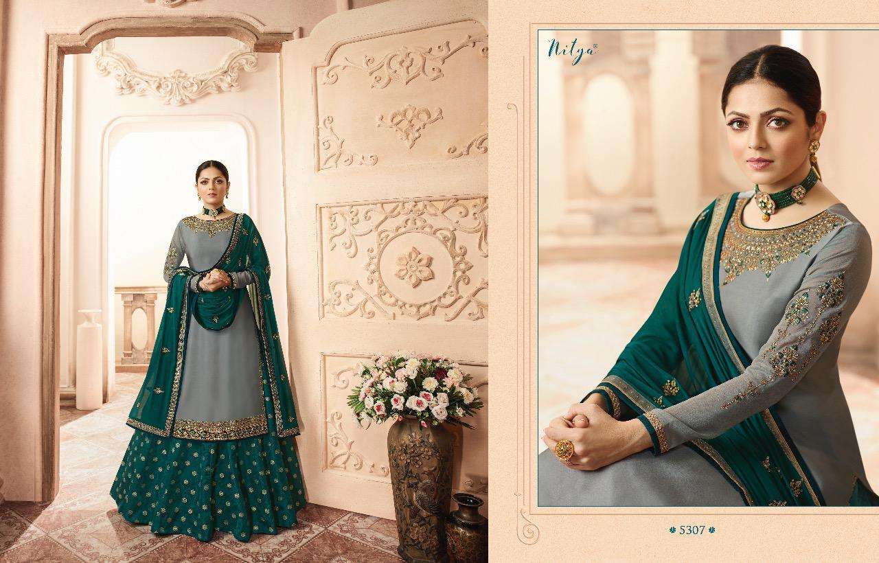 NITYA VOL-153 BY LT FABRICS 5301 TO 5307 SERIES DESIGNER SHARARA SUITS COLLECTION BEAUTIFUL STYLISH FANCY COLORFUL PARTY WEAR & OCCASIONAL WEAR FANCY EMBROIDERY DRESSES AT WHOLESALE PRICE