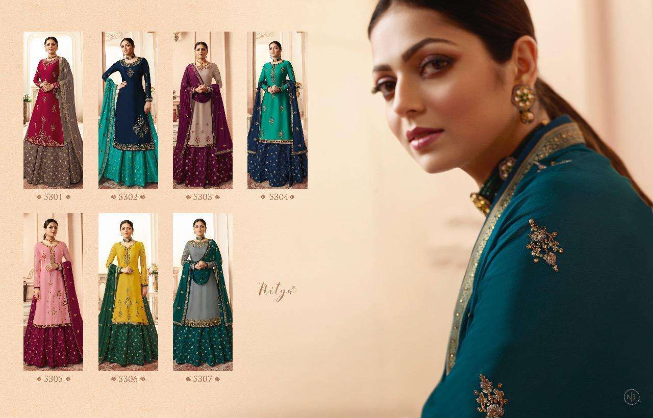 NITYA VOL-153 BY LT FABRICS 5301 TO 5307 SERIES DESIGNER SHARARA SUITS COLLECTION BEAUTIFUL STYLISH FANCY COLORFUL PARTY WEAR & OCCASIONAL WEAR FANCY EMBROIDERY DRESSES AT WHOLESALE PRICE