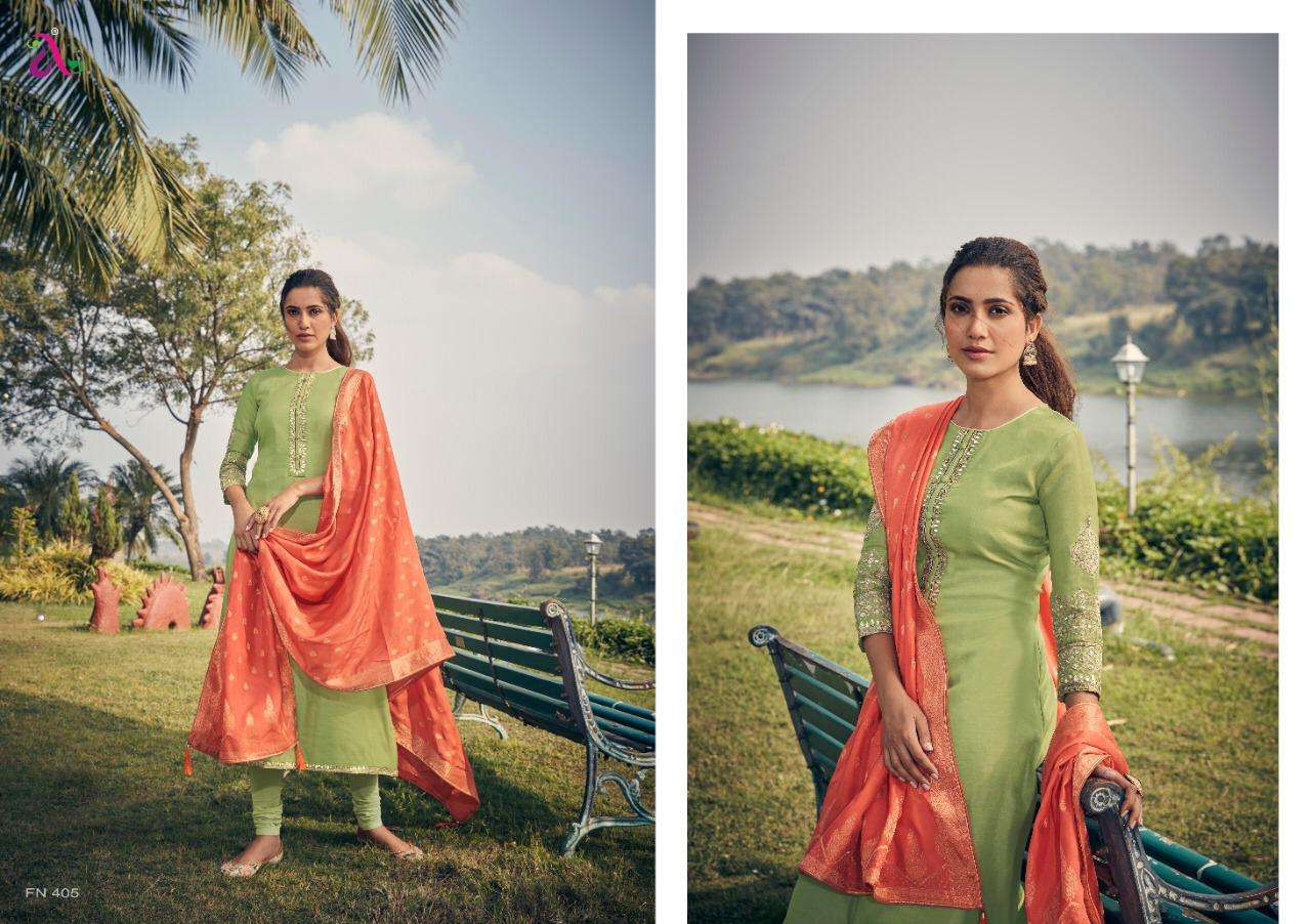 CHARISSA BY ANGROOP PLUS 401 TO 406 SERIES STYLISH BEAUTIFUL COLOURFUL PRINTED & EMBROIDERED PARTY WEAR & OCCASIONAL WEAR TUSSAR SILK WITH HEAVY EMBROIDERY DRESSES AT WHOLESALE PRICE