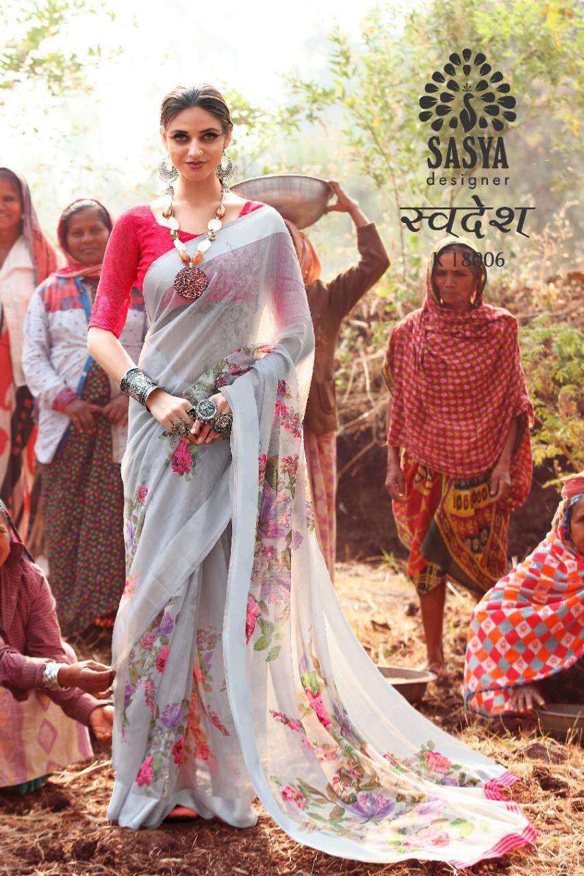 SWADESH BY SASYA DESIGNER 18001 TO 18010 SERIES INDIAN TRADITIONAL WEAR COLLECTION BEAUTIFUL STYLISH FANCY COLORFUL PARTY WEAR & OCCASIONAL WEAR LINEN SILK SAREES AT WHOLESALE PRICE