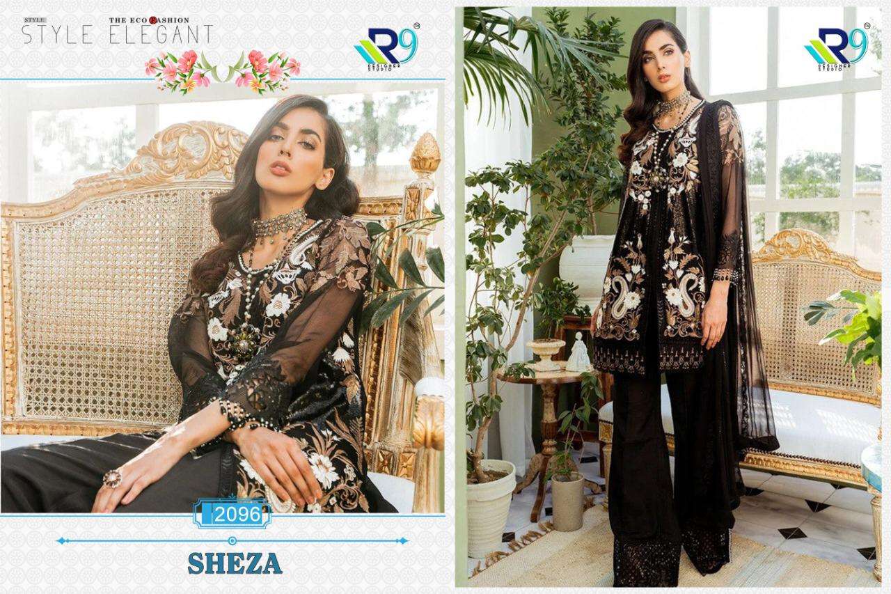 SHEZA BY R9 2095 TO 2097 SERIES BEAUTIFUL PAKISTANI SUITS COLORFUL STYLISH FANCY CASUAL WEAR & ETHNIC WEAR HEAVY NET WITH EMBROIDERY DRESSES AT WHOLESALE PRICE