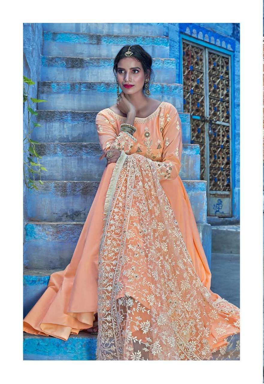 VIRASAT VOL-10 BY VIRASAT 1043 TO 1046 SERIES GOWNS COLLECTION BEAUTIFUL STYLISH FANCY COLORFUL PARTY WEAR & OCCASIONAL WEAR MUSLIN EMBROIDERY GOWNS AT WHOLESALE PRICE
