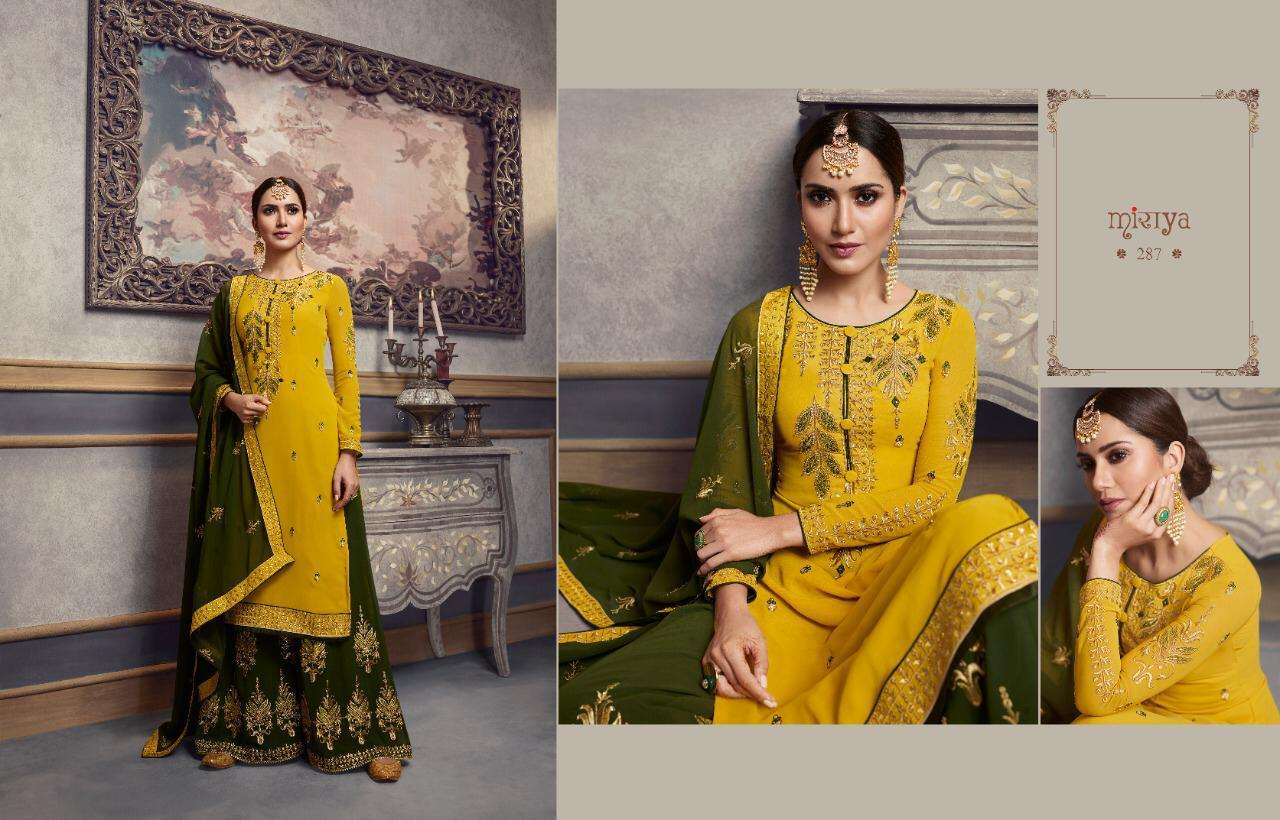 MIRAYA VOL-12 BY AARAV TRENDZ 287 TO 290 SERIES BEAUTIFUL STYLISH SHARARA SUITS FANCY COLORFUL CASUAL WEAR & ETHNIC WEAR & READY TO WEAR REAL GEORGETTE EMBROIDERY DRESSES AT WHOLESALE PRICE