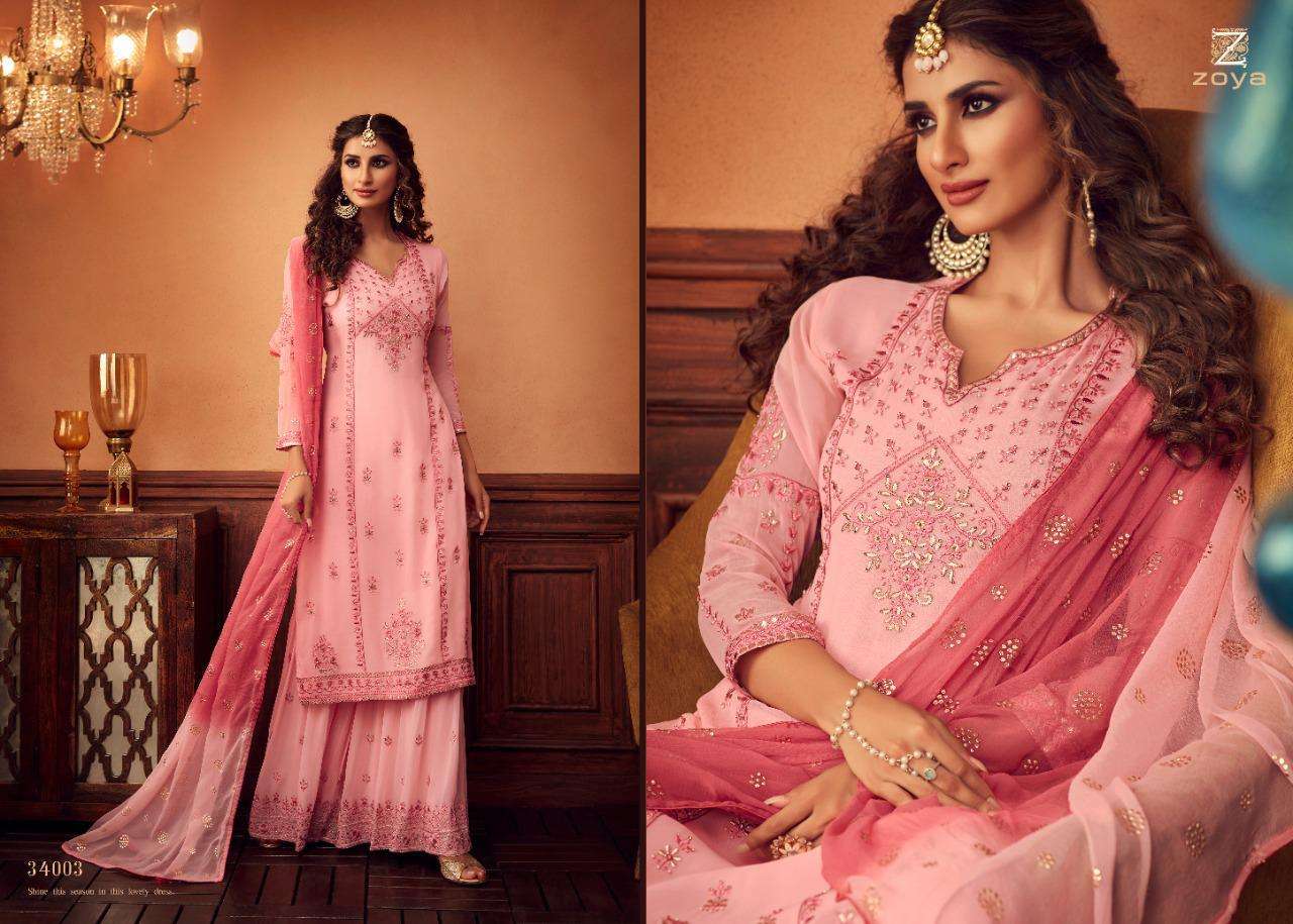 TRADITION BY ZOYA 34001 TO 34006 SERIES BEAUTIFUL STYLISH SHARARA SUITS FANCY COLORFUL CASUAL WEAR & ETHNIC WEAR & READY TO WEAR GEORGETTE EMBROIDERED DRESSES AT WHOLESALE PRICE