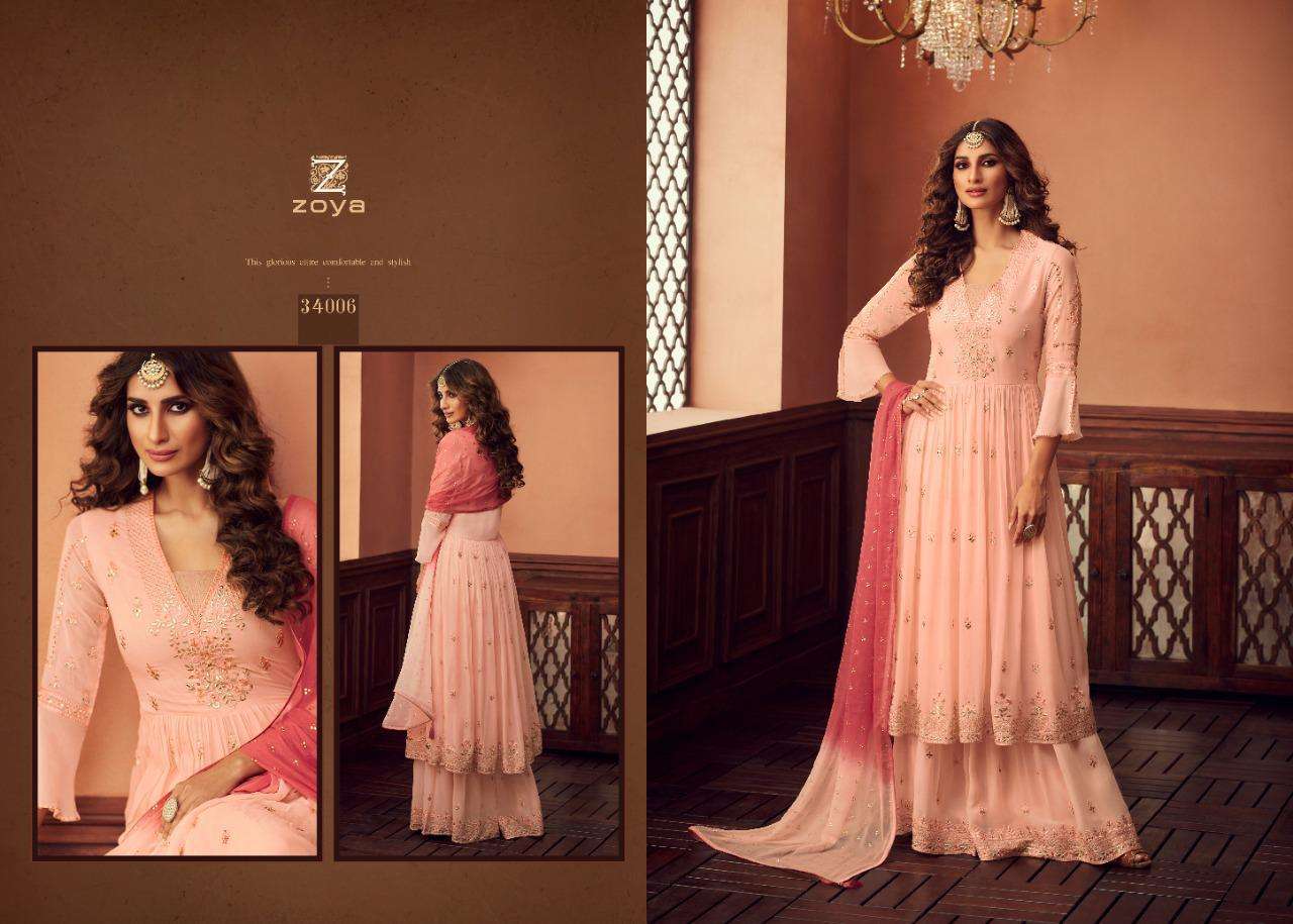 TRADITION BY ZOYA 34001 TO 34006 SERIES BEAUTIFUL STYLISH SHARARA SUITS FANCY COLORFUL CASUAL WEAR & ETHNIC WEAR & READY TO WEAR GEORGETTE EMBROIDERED DRESSES AT WHOLESALE PRICE