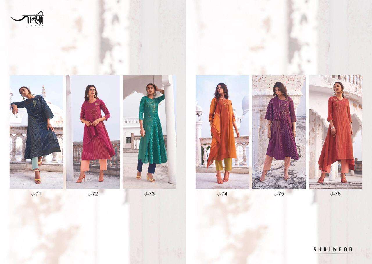 SHRINGAR BY JANSI 71 TO 76 SERIES BEAUTIFUL COLORFUL STYLISH FANCY CASUAL WEAR & READY TO WEAR LINEN COTTON HANDLOOM EMBROIDERED KURTIS WITH BOTTOM AT WHOLESALE PRICE