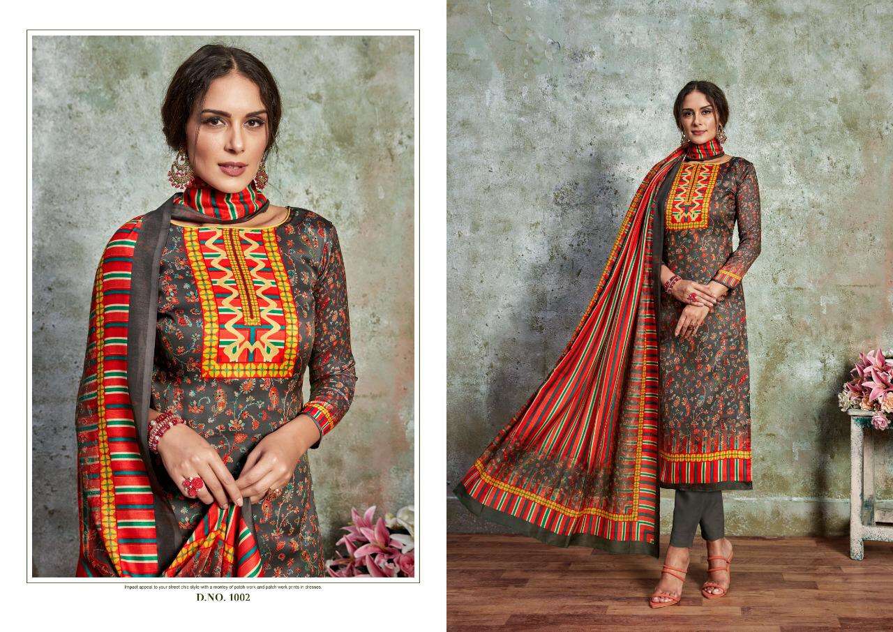 HILL QUEEN BY CHANDRA FASHION 1001 TO 1008 SERIES BEAUTIFUL SUITS STYLISH FANCY COLORFUL PARTY WEAR & OCCASIONAL WEAR POLY JAM SATIN DIGITAL PRINTED DRESSES AT WHOLESALE PRICE