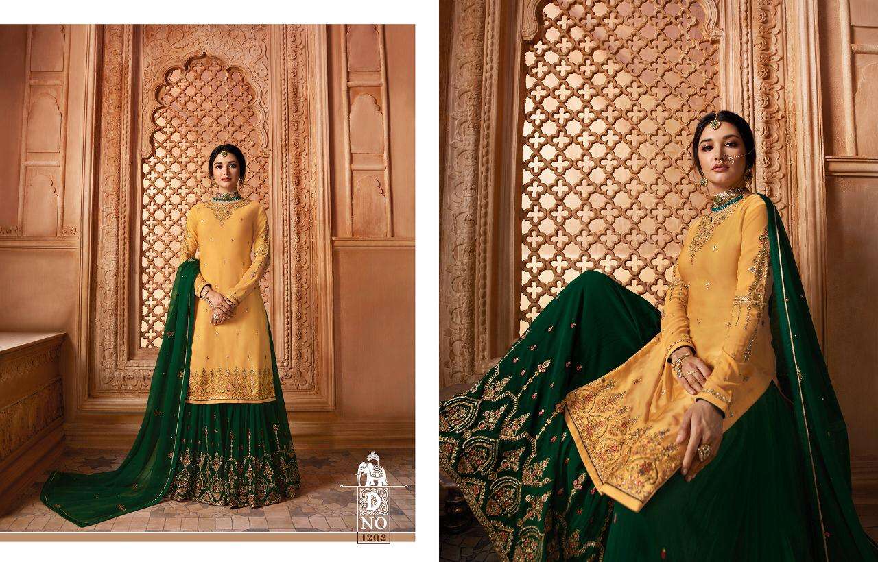 QAINAAT BY ARYA 1201 TO 1208 SERIES BEAUTIFUL STYLISH SHARARA SUITS FANCY COLORFUL CASUAL WEAR & ETHNIC WEAR & READY TO WEAR SATIN GEORGETTE EMBROIDERY DRESSES AT WHOLESALE PRICE