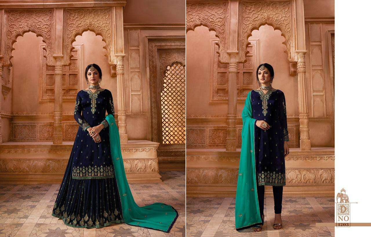 QAINAAT BY ARYA 1201 TO 1208 SERIES BEAUTIFUL STYLISH SHARARA SUITS FANCY COLORFUL CASUAL WEAR & ETHNIC WEAR & READY TO WEAR SATIN GEORGETTE EMBROIDERY DRESSES AT WHOLESALE PRICE