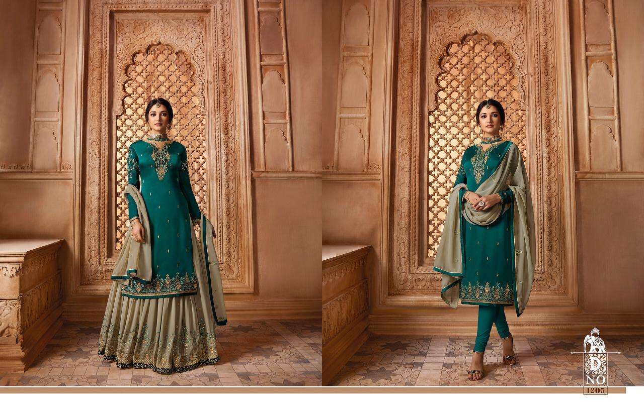 QAINAAT BY ARYA 1201 TO 1208 SERIES BEAUTIFUL STYLISH SHARARA SUITS FANCY COLORFUL CASUAL WEAR & ETHNIC WEAR & READY TO WEAR SATIN GEORGETTE EMBROIDERY DRESSES AT WHOLESALE PRICE