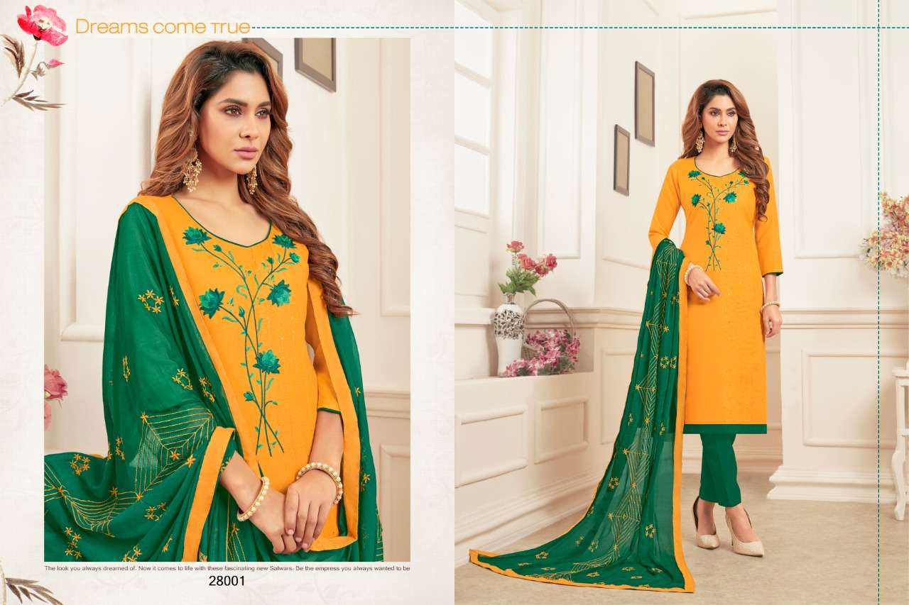 KESARI VOL-2 BY RAGHAV ROYAL 28001 TO 28012 SERIES BEAUTIFUL SUITS STYLISH FANCY COLORFUL PARTY WEAR & OCCASIONAL WEAR PURE SOFT COTTON SLUB WITH FANCY WORK DRESSES AT WHOLESALE PRICE
