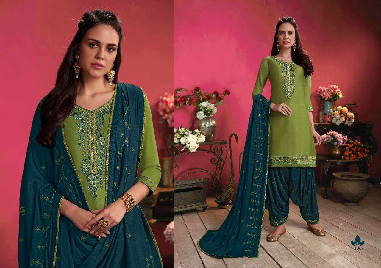 FASHION OF PATIALA VOL-26 BY KALAROOP 11061 TO 11070 SERIES DESIGNER PATIYALA SUITS BEAUTIFUL FANCY COLORFUL STYLISH PARTY WEAR & ETHNIC WEAR COTTON SATIN WITH EMBROIDERY DRESSES AT WHOLESALE PRICE