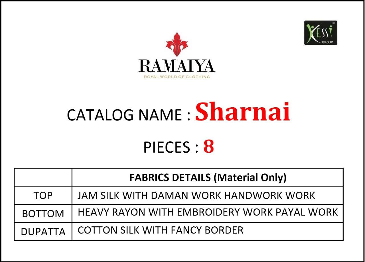 SHARNAI BY RAMAIYA 10111 TO 10118 SERIES BEAUTIFUL SUITS STYLISH FANCY COLORFUL PARTY WEAR & OCCASIONAL WEAR JAM SILK WITH DAMAN WORK DRESSES AT WHOLESALE PRICE