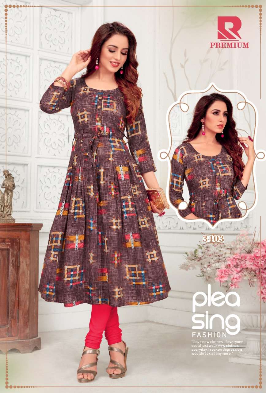 PREMIUM BY KAAMIRI 3401 TO 3412 SERIES BEAUTIFUL COLORFUL STYLISH FANCY CASUAL WEAR & ETHNIC WEAR & READY TO WEAR HEAVY RAYON PRINTED KURTIS AT WHOLESALE PRICE