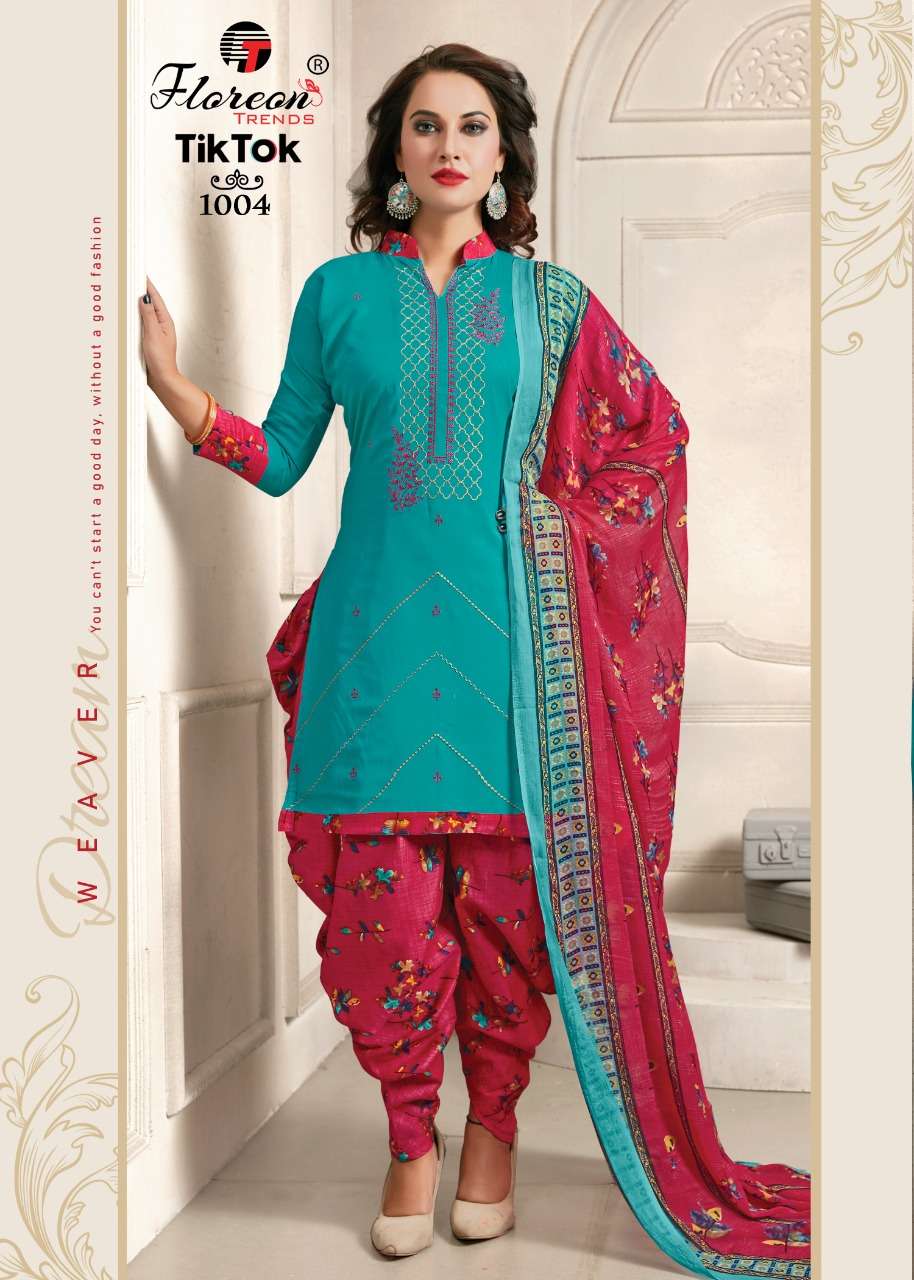 TIK TOK BY FLOREON 1001 TO 1010 SERIES BEAUTIFUL SUITS STYLISH FANCY COLORFUL PARTY WEAR & OCCASIONAL WEAR HEAVY RAYON 14 KG WITH EMBROIDERY DRESSES AT WHOLESALE PRICE