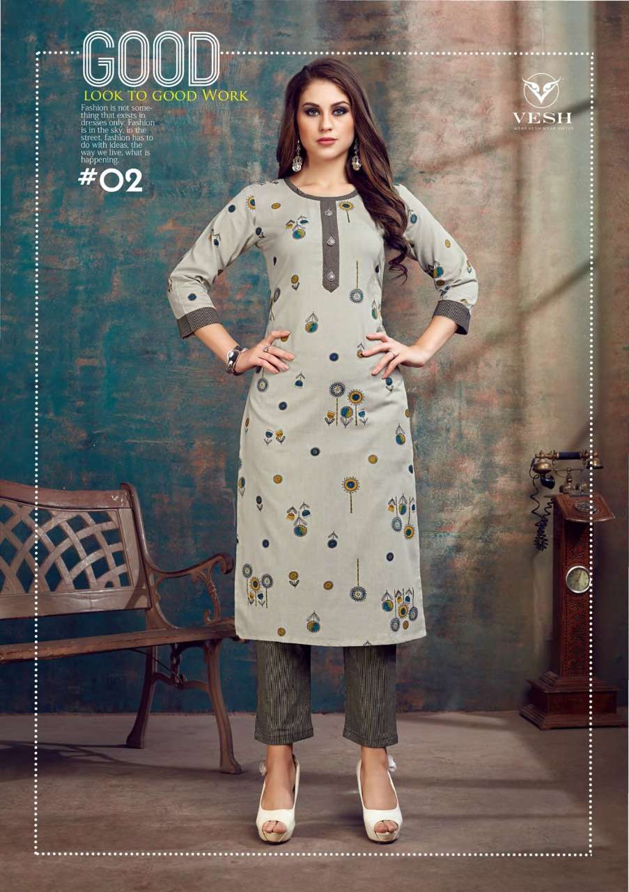 VERINICA BY VESH 01 TO 08 SERIES STYLISH FANCY BEAUTIFUL COLORFUL CASUAL WEAR & ETHNIC WEAR RAYON FLEX PRINTED KURTIS WITH BOTTOM AT WHOLESALE PRICE