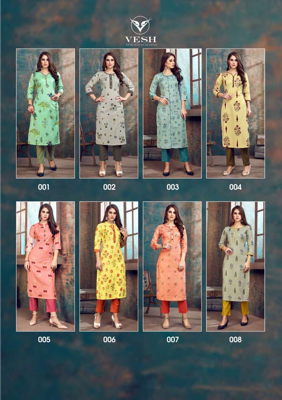 VERINICA BY VESH 01 TO 08 SERIES STYLISH FANCY BEAUTIFUL COLORFUL CASUAL WEAR & ETHNIC WEAR RAYON FLEX PRINTED KURTIS WITH BOTTOM AT WHOLESALE PRICE