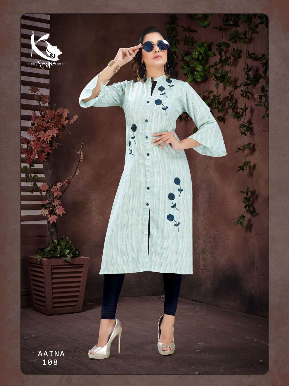 AAINA VOL-1 BY KAYNA 101 TO 108 SERIES BEAUTIFUL STYLISH FANCY COLORFUL CASUAL WEAR & ETHNIC WEAR & READY TO WEAR HEAVY RAYON EMBROIDERY KURTIS AT WHOLESALE PRICE