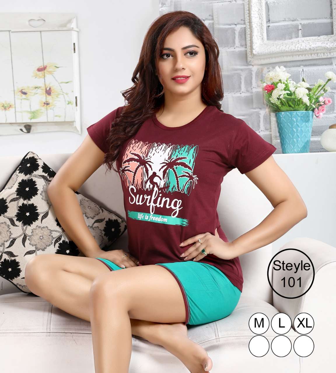 BARMUDA VOL-18 BY KAAMIRI 088 TO 105 SERIES BEAUTIFUL STYLISH FANCY COLORFUL CASUAL WEAR & ETHNIC WEAR COTTON STICKER TSHIRT WITH SHORTS AT WHOLESALE PRICE