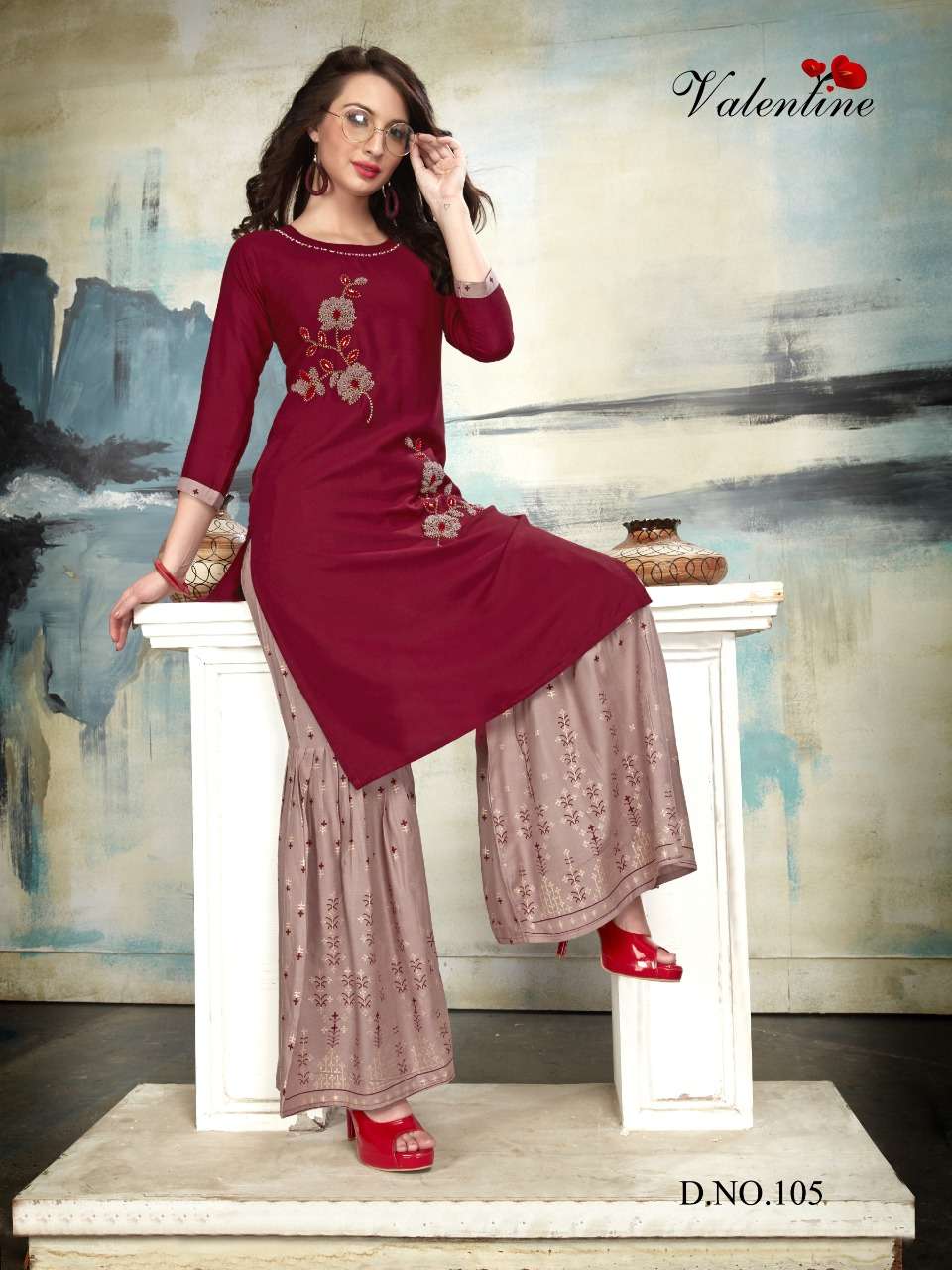 RIVAAZ BY VALENTINE 101 TO 108 SERIES BEAUTIFUL STYLISH FANCY COLORFUL CASUAL WEAR & ETHNIC WEAR & READY TO WEAR RAYON 14 KG WITH FOIL PRINTED KURTIS AT WHOLESALE PRICE