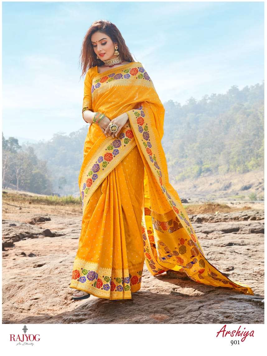 ARSHIYA SILK BY RAJ YOG 901 TO 904 SERIES INDIAN TRADITIONAL WEAR COLLECTION BEAUTIFUL STYLISH FANCY COLORFUL PARTY WEAR & OCCASIONAL WEAR PURE PAITHINI  SILK SAREES AT WHOLESALE PRICE