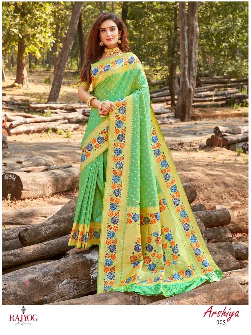 ARSHIYA SILK BY RAJ YOG 901 TO 904 SERIES INDIAN TRADITIONAL WEAR COLLECTION BEAUTIFUL STYLISH FANCY COLORFUL PARTY WEAR & OCCASIONAL WEAR PURE PAITHINI  SILK SAREES AT WHOLESALE PRICE