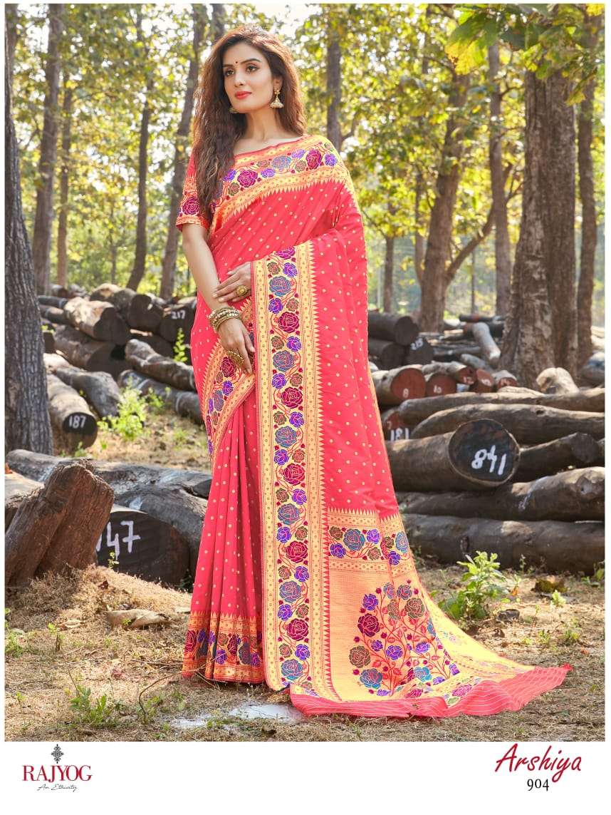 ARSHIYA SILK BY RAJ YOG 901 TO 904 SERIES INDIAN TRADITIONAL WEAR COLLECTION BEAUTIFUL STYLISH FANCY COLORFUL PARTY WEAR & OCCASIONAL WEAR PURE PAITHINI  SILK SAREES AT WHOLESALE PRICE