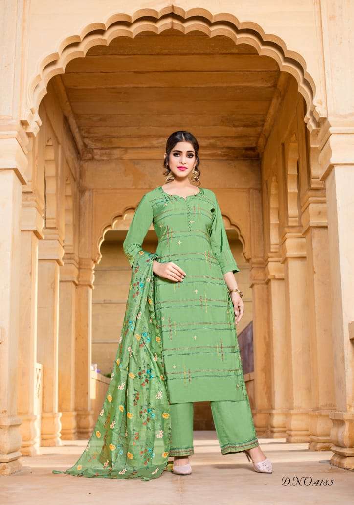 RUHAANI BY YAMI FASHION 4181 TO 4186 SERIES BEAUTIFUL SUITS STYLISH FANCY COLORFUL PARTY WEAR & OCCASIONAL WEAR PURE VISCOSE WITH WORK DRESSES AT WHOLESALE PRICE