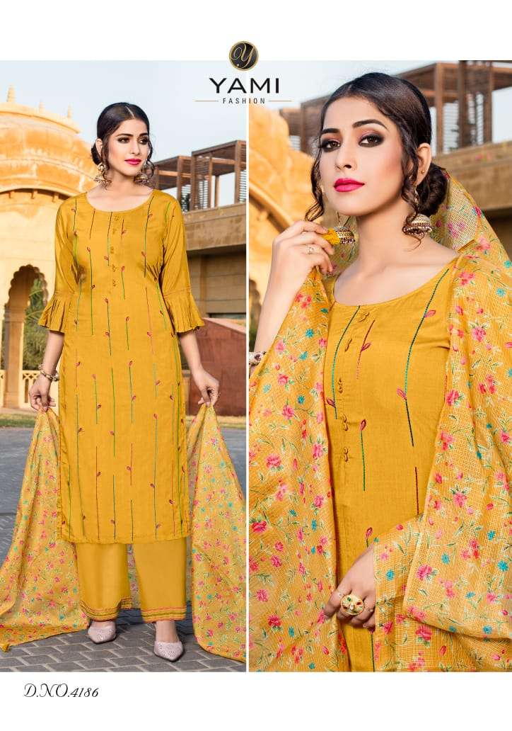 RUHAANI BY YAMI FASHION 4181 TO 4186 SERIES BEAUTIFUL SUITS STYLISH FANCY COLORFUL PARTY WEAR & OCCASIONAL WEAR PURE VISCOSE WITH WORK DRESSES AT WHOLESALE PRICE