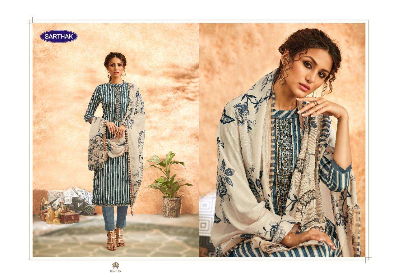 SARTHAK BY RUDRINEE 1001 TO 1007 SERIES BEAUTIFUL SUITS STYLISH FANCY COLORFUL PARTY WEAR & OCCASIONAL WEAR PURE JAM SATIN PRINT WITH EMBROIDERY DRESSES AT WHOLESALE PRICE