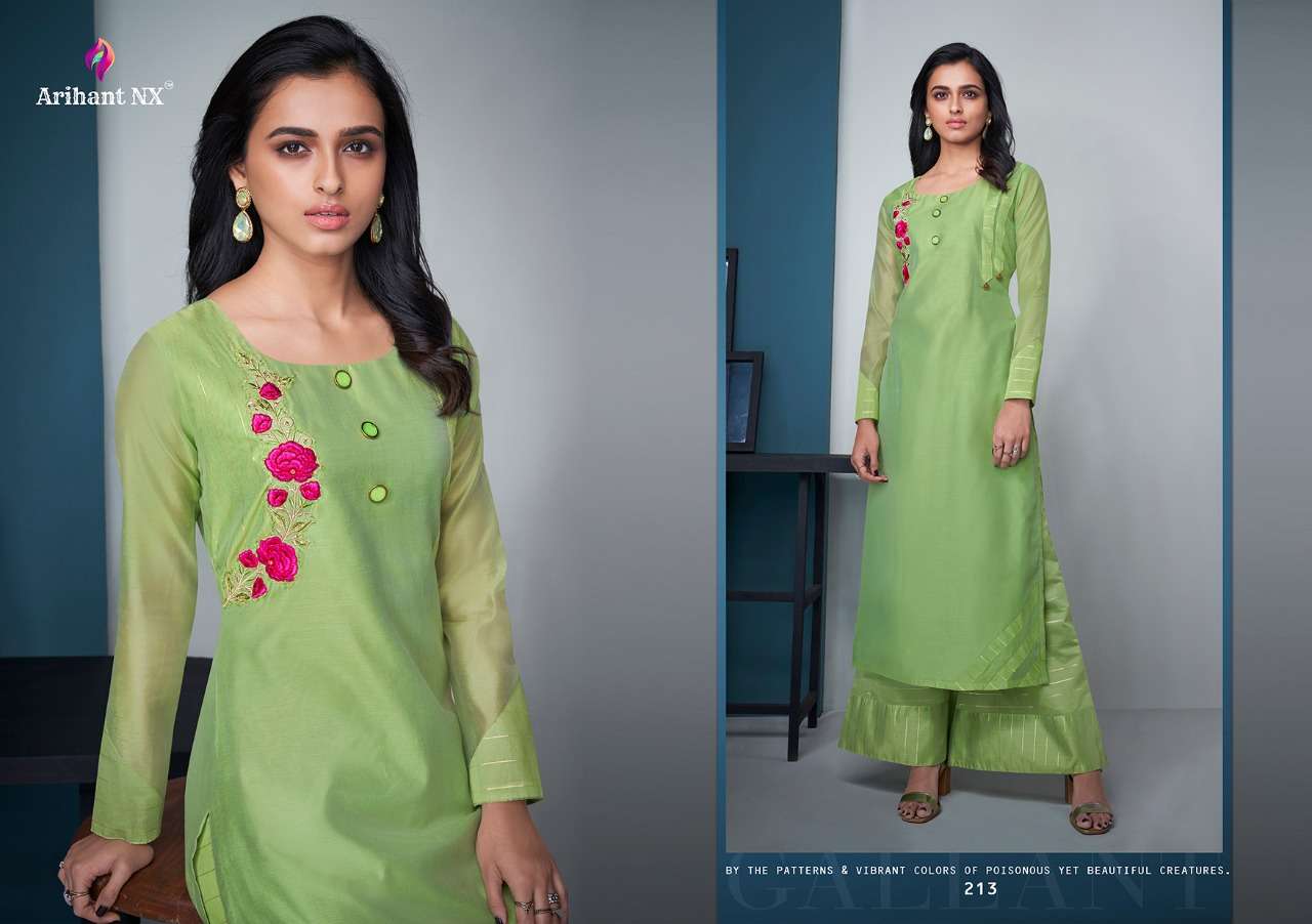 MEHAR VOL-2 BY ARIHANT NX 209 TO 216 SERIES BEAUTIFUL COLORFUL STYLISH FANCY CASUAL WEAR & READY TO WEAR PURE MODAL SILK EMBROIDERED KURTIS WITH BOTTOM AT WHOLESALE PRICE