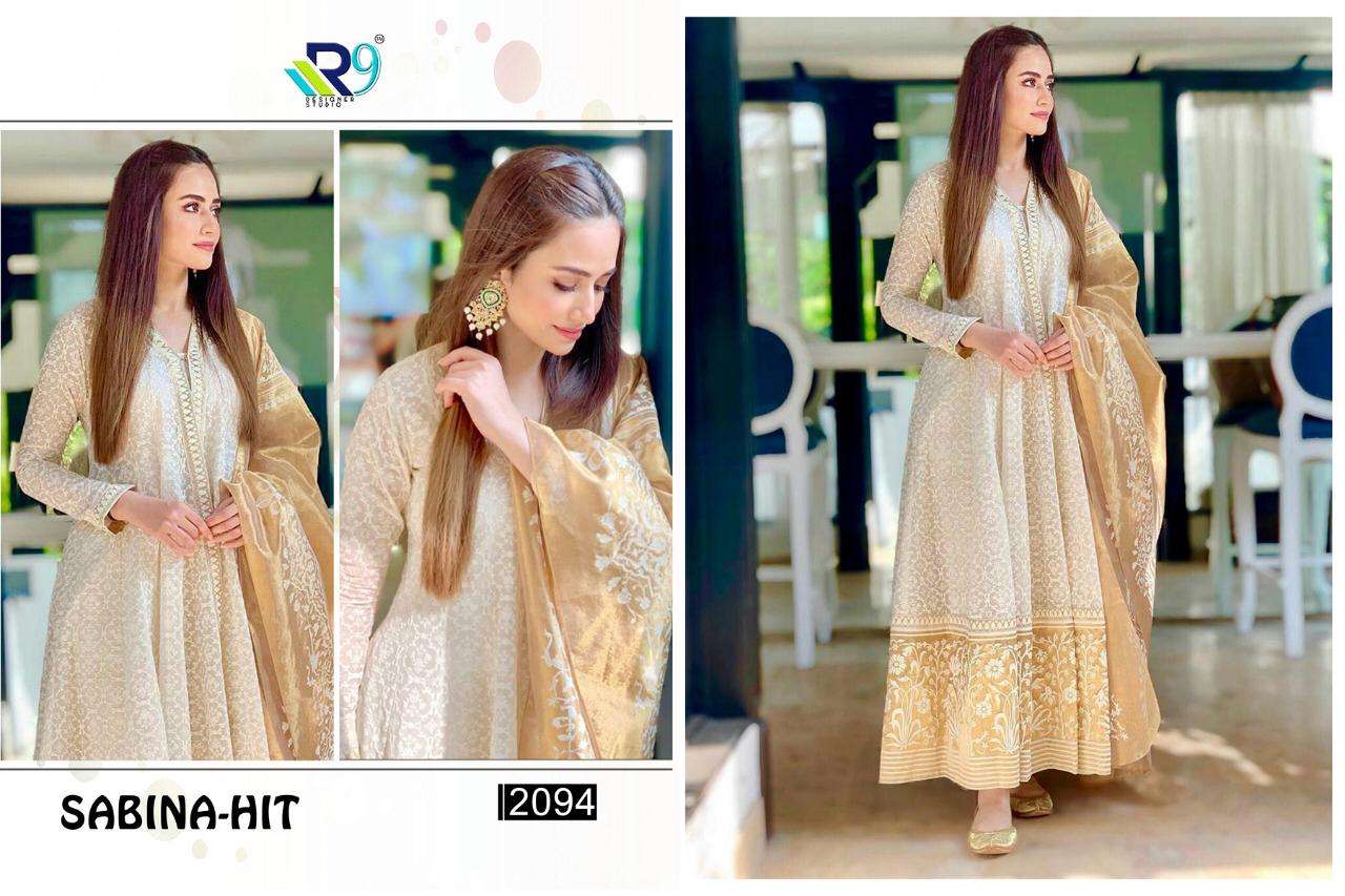 SABINA HIT BY R9 2092 TO 2094 SERIES DESIGNER SUITS BEAUTIFUL STYLISH FANCY COLORFUL PARTY WEAR & ETHNIC WEAR GEORGETTE/NET/ORGANZA WITH EMBROIDERY WORK DRESSES AT WHOLESALE PRICE