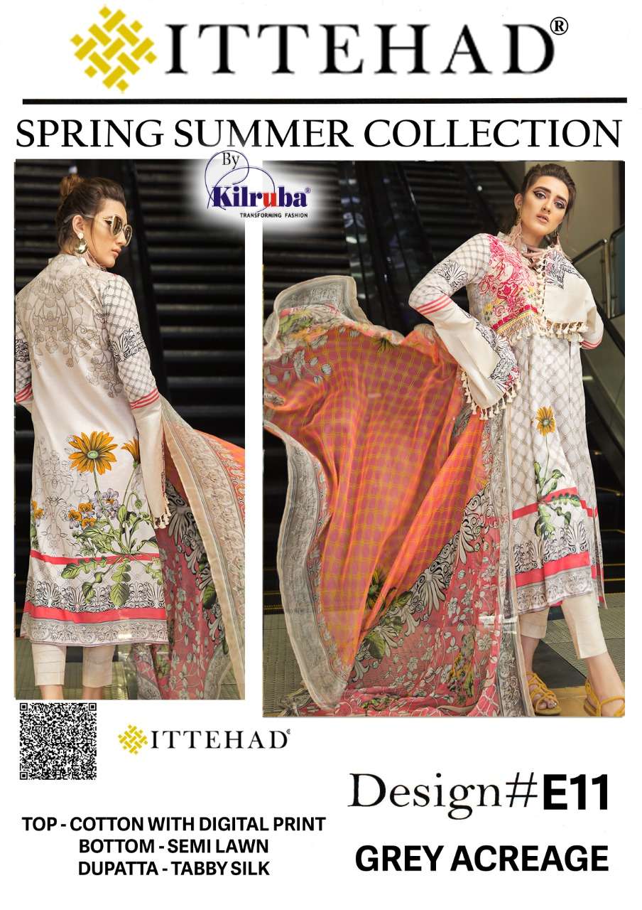 ITTEHAD BY KILRUBA E-10 TO E-12 SERIES DESIGNER PAKISTANI SUITS BEAUTIFUL STYLISH FANCY COLORFUL PARTY WEAR & ETHNIC WEAR COTTON WITH DIGITAL PRINT DRESSES AT WHOLESALE PRICE