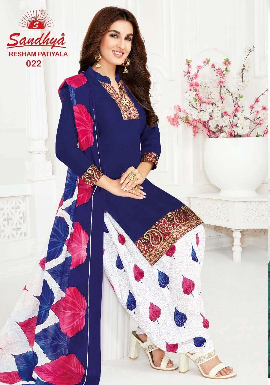 RESHAM PATIYALA VOL-2 BY SANDHYA 021 TO 032 SERIES DESIGNER SUITS BEAUTIFUL STYLISH FANCY COLORFUL PARTY WEAR & ETHNIC WEAR COTTON PRINTED DRESSES AT WHOLESALE PRICE