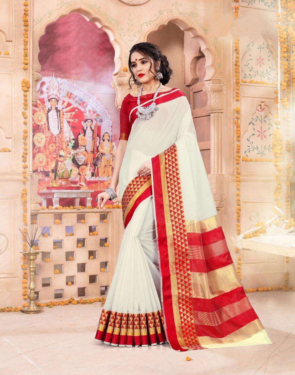 ANANDI BY VRANDA FASHION 1001 TO 1004 SERIES INDIAN TRADITIONAL WEAR COLLECTION BEAUTIFUL STYLISH FANCY COLORFUL PARTY WEAR & OCCASIONAL WEAR KHADI COTTON SAREES AT WHOLESALE PRICE