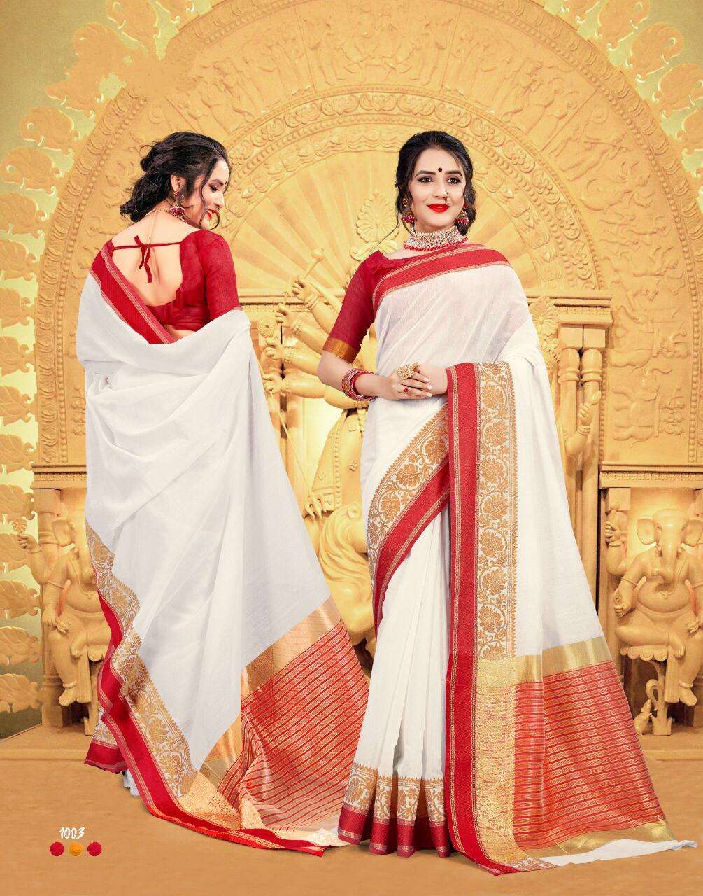 ANANDI BY VRANDA FASHION 1001 TO 1004 SERIES INDIAN TRADITIONAL WEAR COLLECTION BEAUTIFUL STYLISH FANCY COLORFUL PARTY WEAR & OCCASIONAL WEAR KHADI COTTON SAREES AT WHOLESALE PRICE