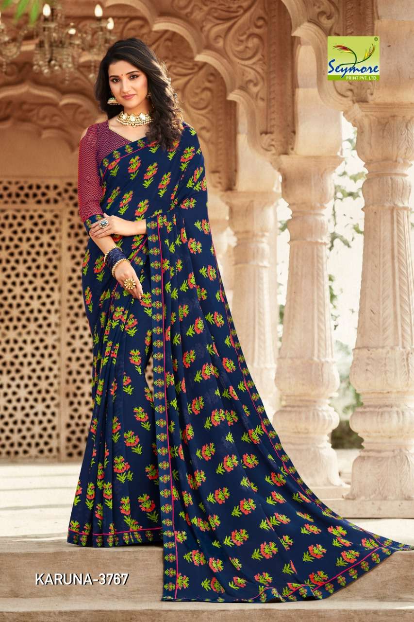 KARUNA VOL-3B BY SEYMORE PRINTS 3767 TO 3776 SERIES INDIAN TRADITIONAL WEAR COLLECTION BEAUTIFUL STYLISH FANCY COLORFUL PARTY WEAR & OCCASIONAL WEAR GEORGETTE PRINTED SAREES AT WHOLESALE PRICE