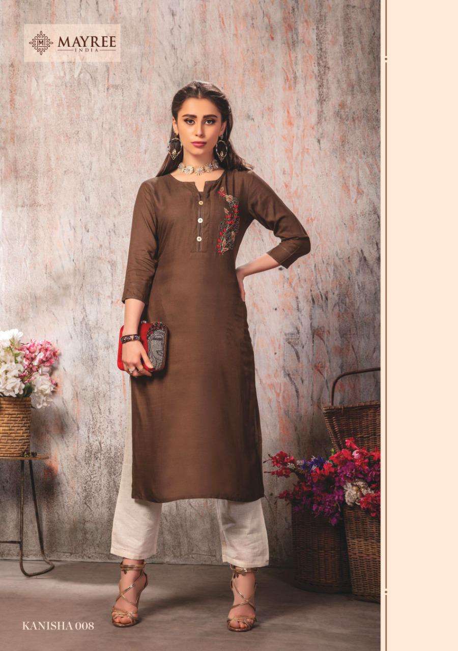 KANISHA BY MAYREE 001 TO 008 SERIES BEAUTIFUL BEAUTIFUL STYLISH FANCY COLORFUL CASUAL WEAR & ETHNIC WEAR READY TO WEAR RAYON EMBROIDERED KURTIS AT WHOLESALE PRICE